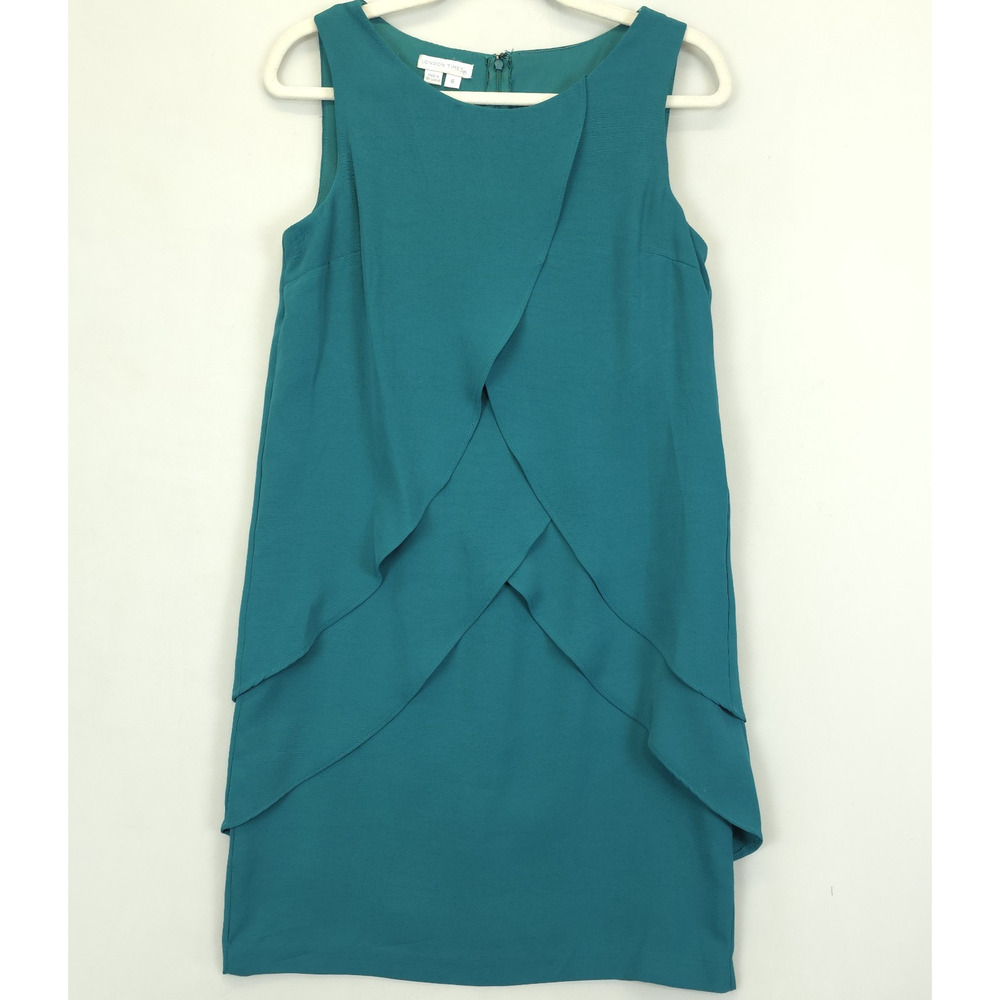 London Times Shift Dress Tiered‎ Layered Sleeveless Women 6 Green Fairy Twee